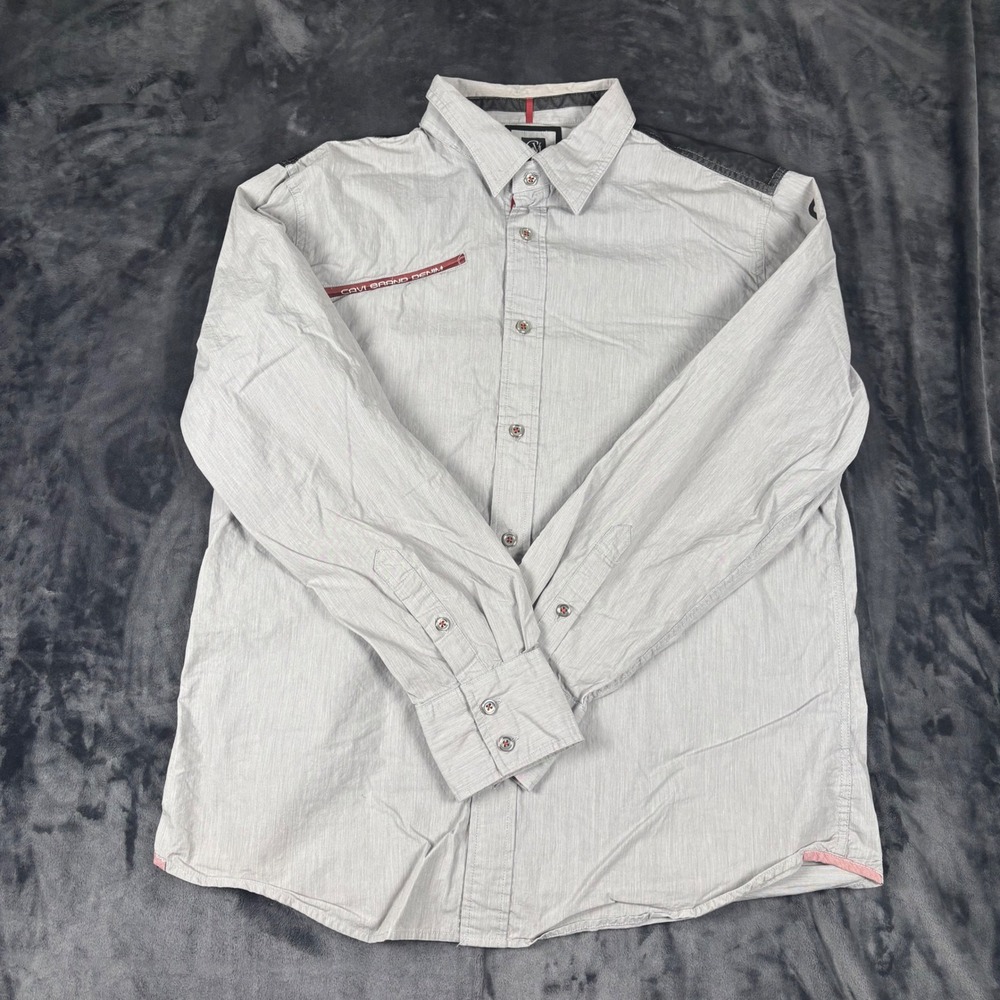 Cavi Brand Denim Button Down Shirt Mens 2XL Grey Long Sleeve Logo Streetwear